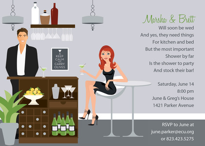 Bar Scene Brunette Invitations