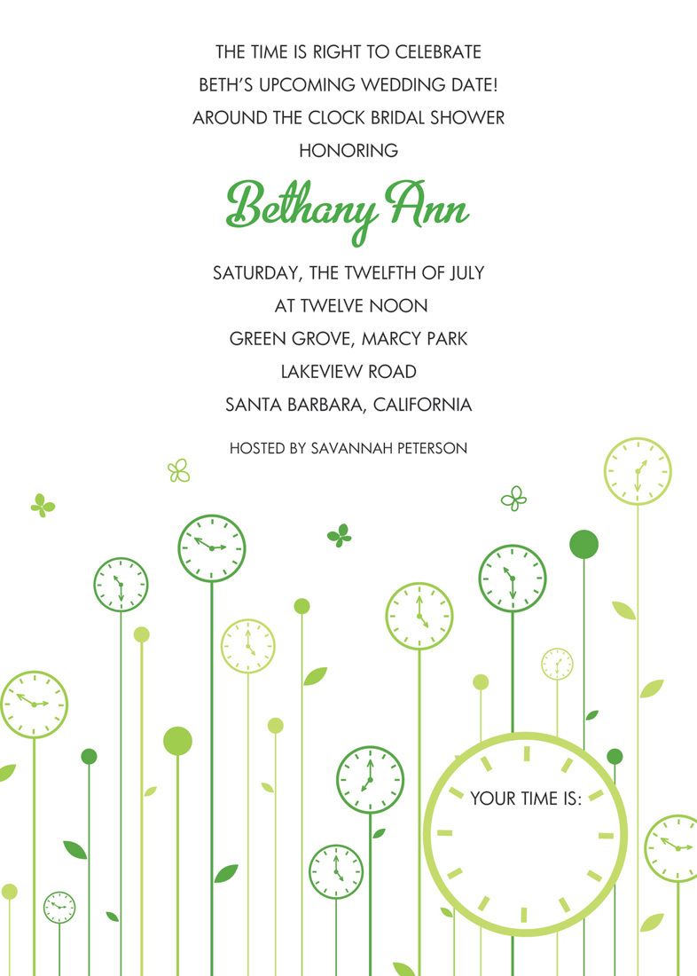 Flower Clocks Green Invitations