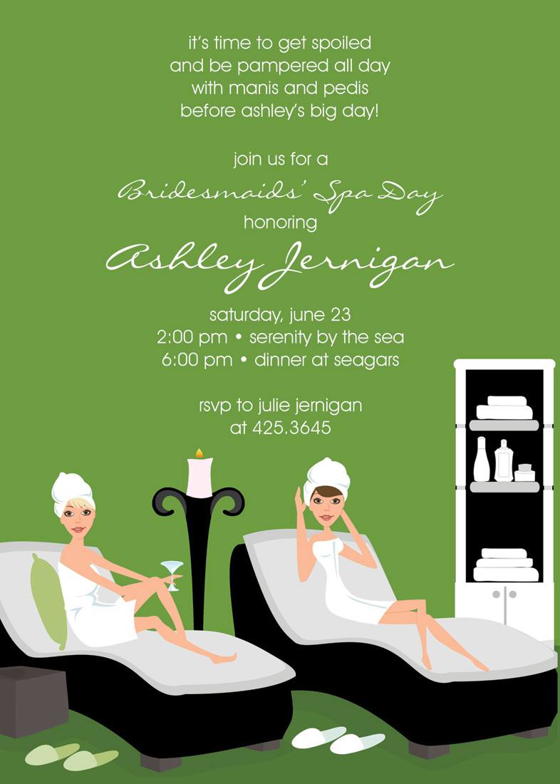 Stylish Spa Day Special Green Invitations
