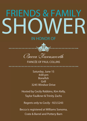 Princess Bridal Shower Turquoise Invitations