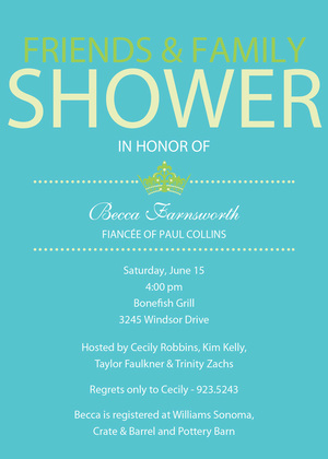 Princess Bridal Shower Green Invitations