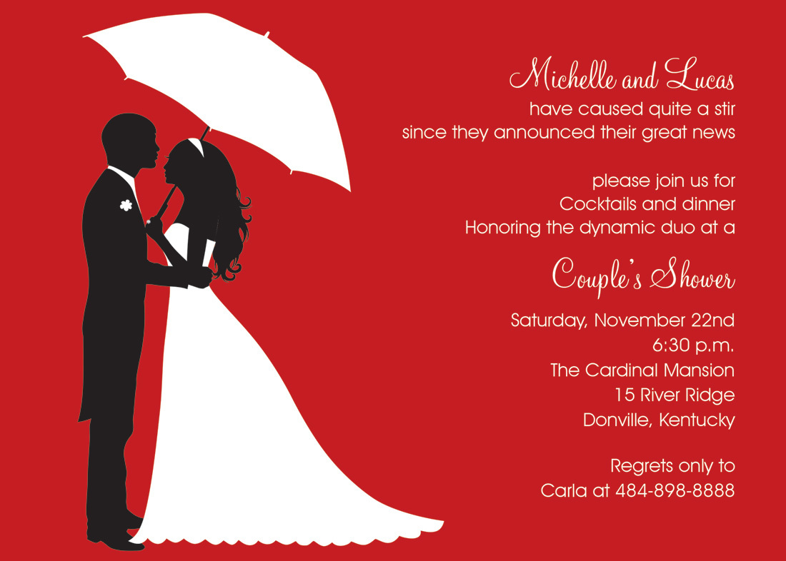 Couple's Silhouette Red-Berry Invitations