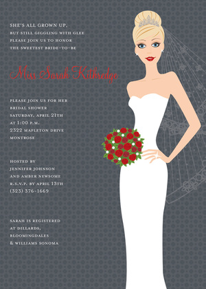 Blushing Bride Charcoal Brunette Invitations