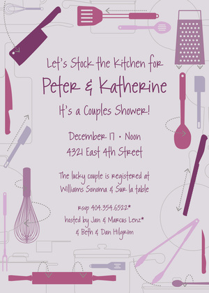 Kitchen Utensils Retro Pink Invitations