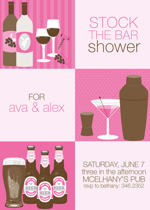 Squares Stock The Bar Shower Pink RSVP Cards