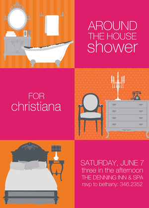 3 Squares House Pink Invitations