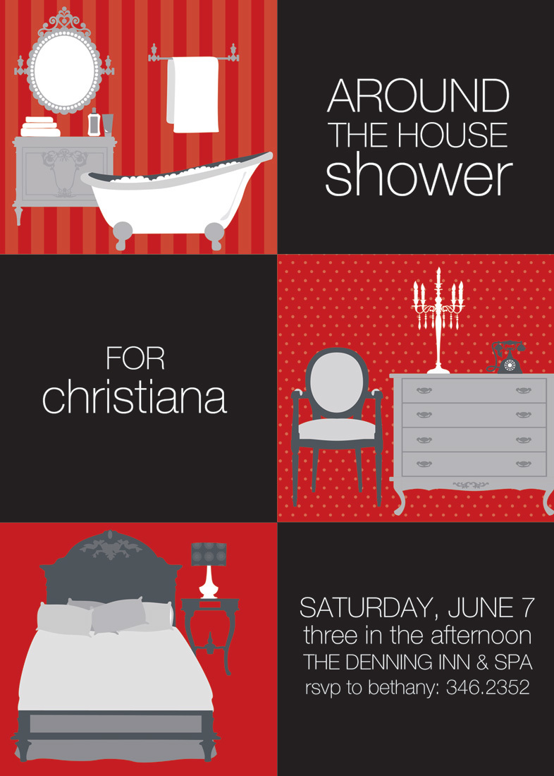 3 Squares House Red Invitations