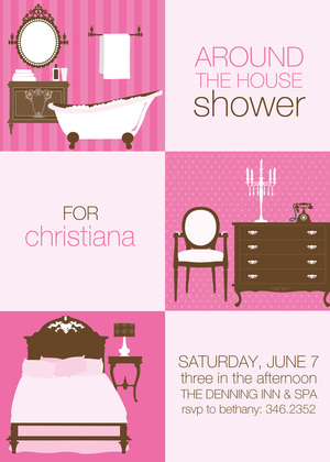 3 Squares House Pink Invitations