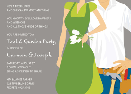 Garden Tools Couple Red Invitations