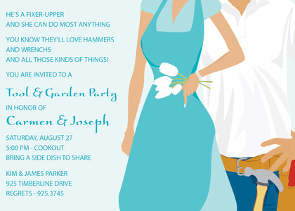 Blue Couple Shower Tools-Garden RSVP Cards