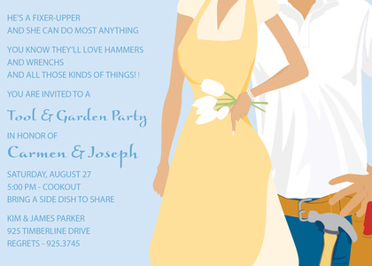 Garden Tools Couple Blue Invitations