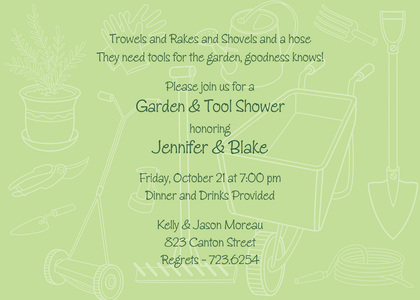 Outlined Gardern Tools Green RSVP Cards