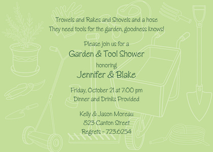 Outlined Gardern Tools Green RSVP Cards