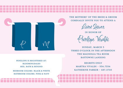 Linen Shower Pink-Navy RSVP Cards