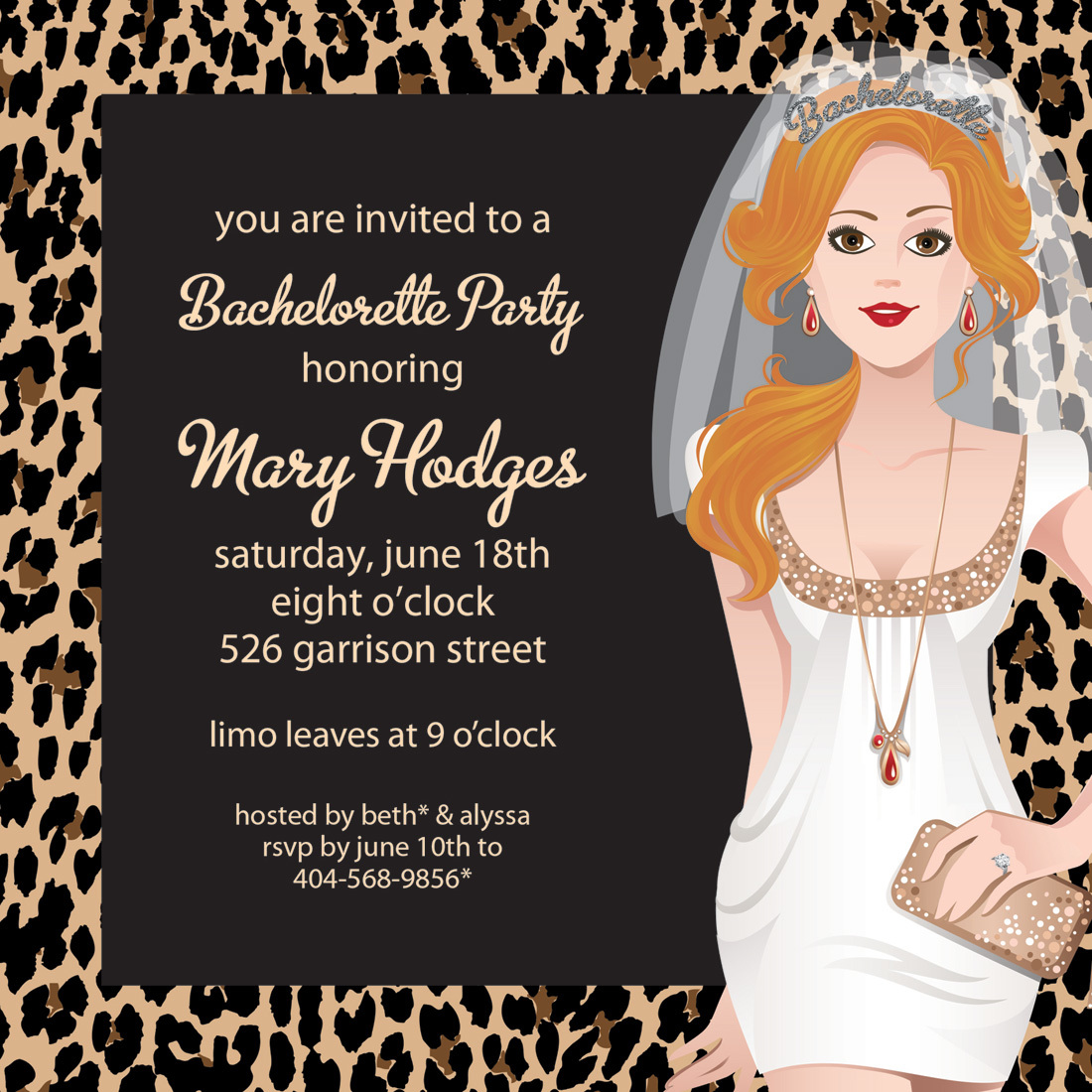 Bachelorette Redhead Leopard Invitations