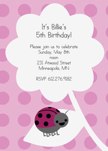 Cute Pink Ladybug On Leaf Invitation