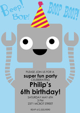 Robot Birthday Wearing Hat Invitations