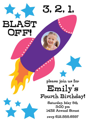 Primary Rocket Ship Chalkboard Birthday Invitations