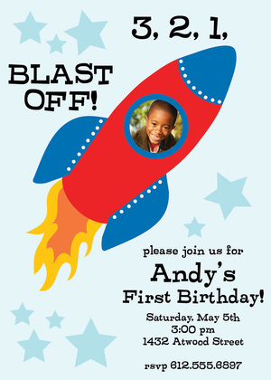Primary Rocket Ship Chalkboard Birthday Invitations