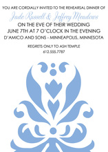 Vintage Blue Damask Pure White Wedding Invitations
