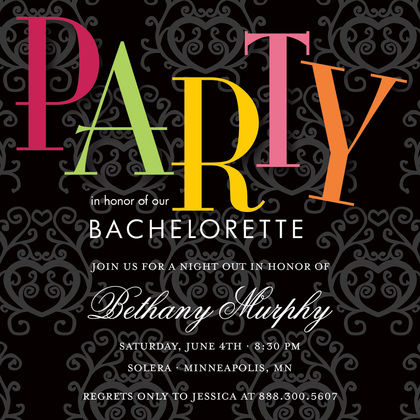 Purple Damask Quirky Bachelorette Party Invitations