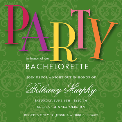 Purple Damask Quirky Bachelorette Party Invitations