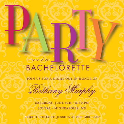Purple Damask Quirky Bachelorette Party Invitations