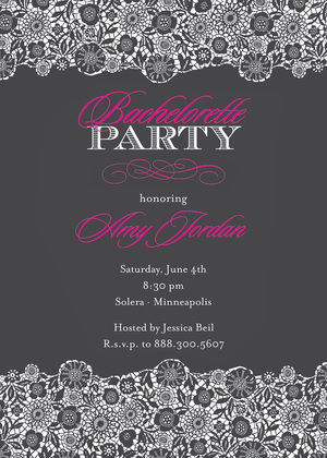 Trendy Pink Black Floral Patterned Party Invitations