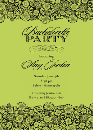 Black Floral In Green Patterned RSVP Cards