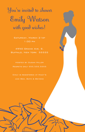 Standing Bride On Flowers In Grey Bridal Invitations