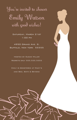 Standing Bride On Flowers In Grey Bridal Invitations