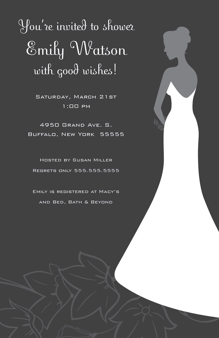Standing Bride On Flowers In Grey Bridal Invitations