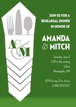 Classic Cutlery In Green Rehearsal Dinner Invitations