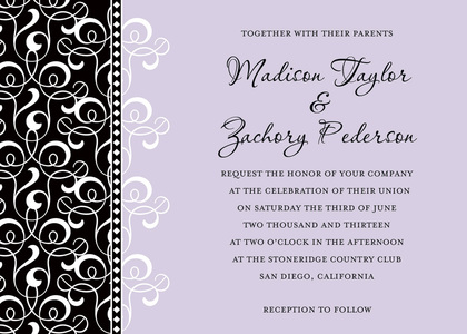 Black Blue Patterned Flourish Wedding Invitations