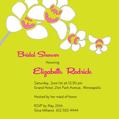 White Orchid Pink Square Bridal Shower Invitations