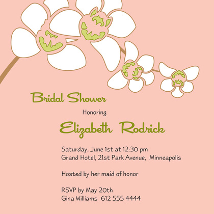 White Orchid Lime Square Bridal Shower Invitations