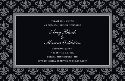 Modern Damask Black Thank You Cards