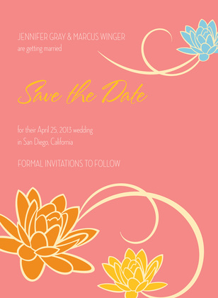 Trendy Floral Breeze In Orange Wedding Invitations