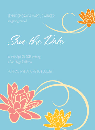 Trendy Floral Breeze In Orange Wedding Invitations