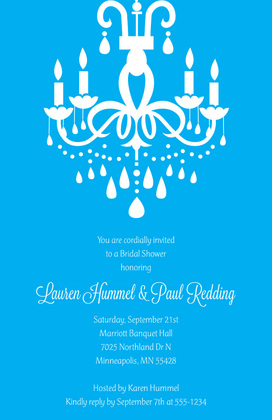 White Chandelier Blue RSVP Cards