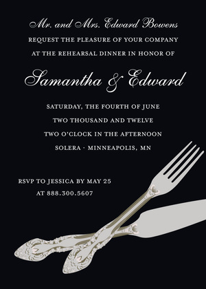 Classic Cutlery In Green Rehearsal Dinner Invitations