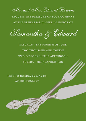 Traditional Cutlery In Purple Rehearsal Invitations