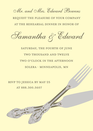 Traditional Cutlery In Purple Rehearsal Invitations