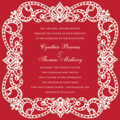 Embellished Vine Red Thank You Cards