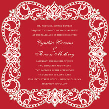 Holiday Red Damask Border Modern Party Invitations