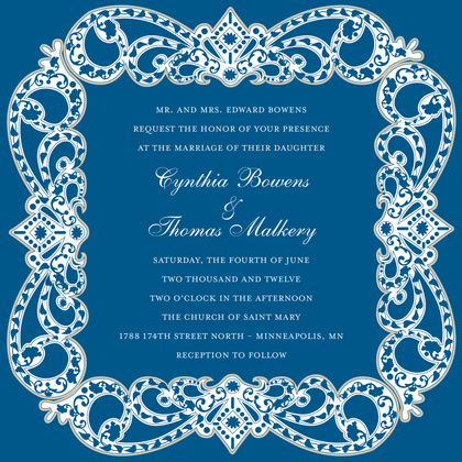 Embellished Vine Blue RSVP Cards