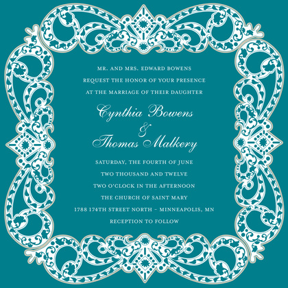 Embellished Vine Teal Thank You Cards