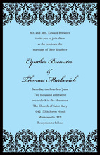 Black Blue Patterned Flourish Wedding Invitations