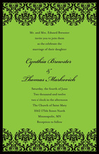 Formal Damask Pattern In Green Wedding Invitations
