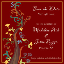 Abstract Vines Red Holiday Save The Date Cards